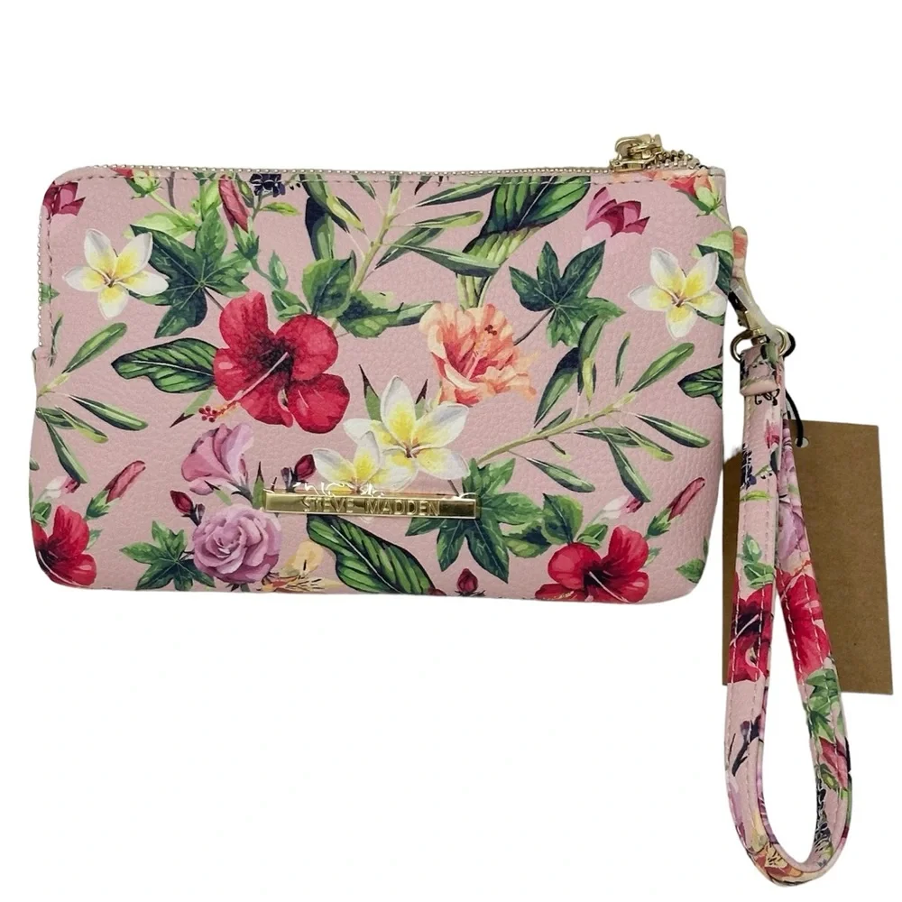 Steve Madden Pink Floral Pouch Wallet Wristlet NWT